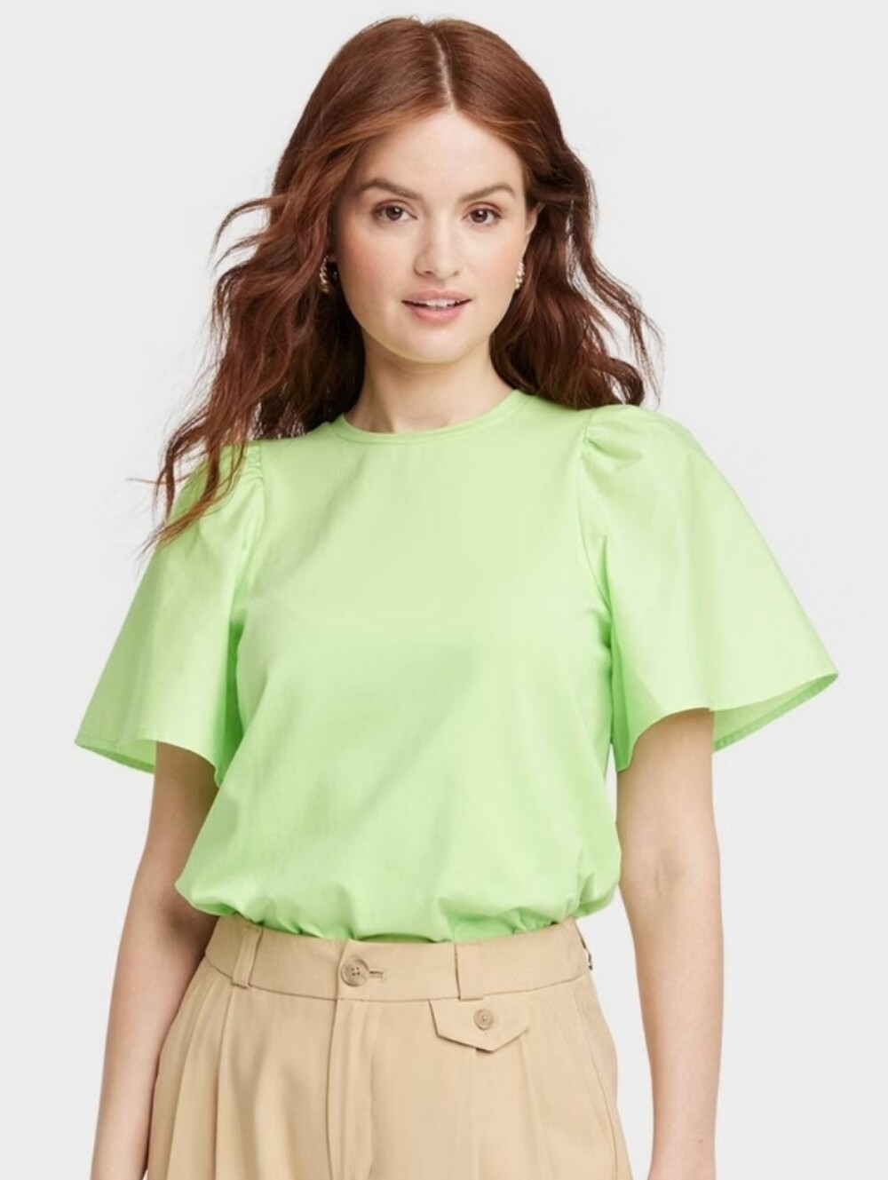 Women's Puff Elbow Sleeve T-Shirt - A New Day Lime Green S